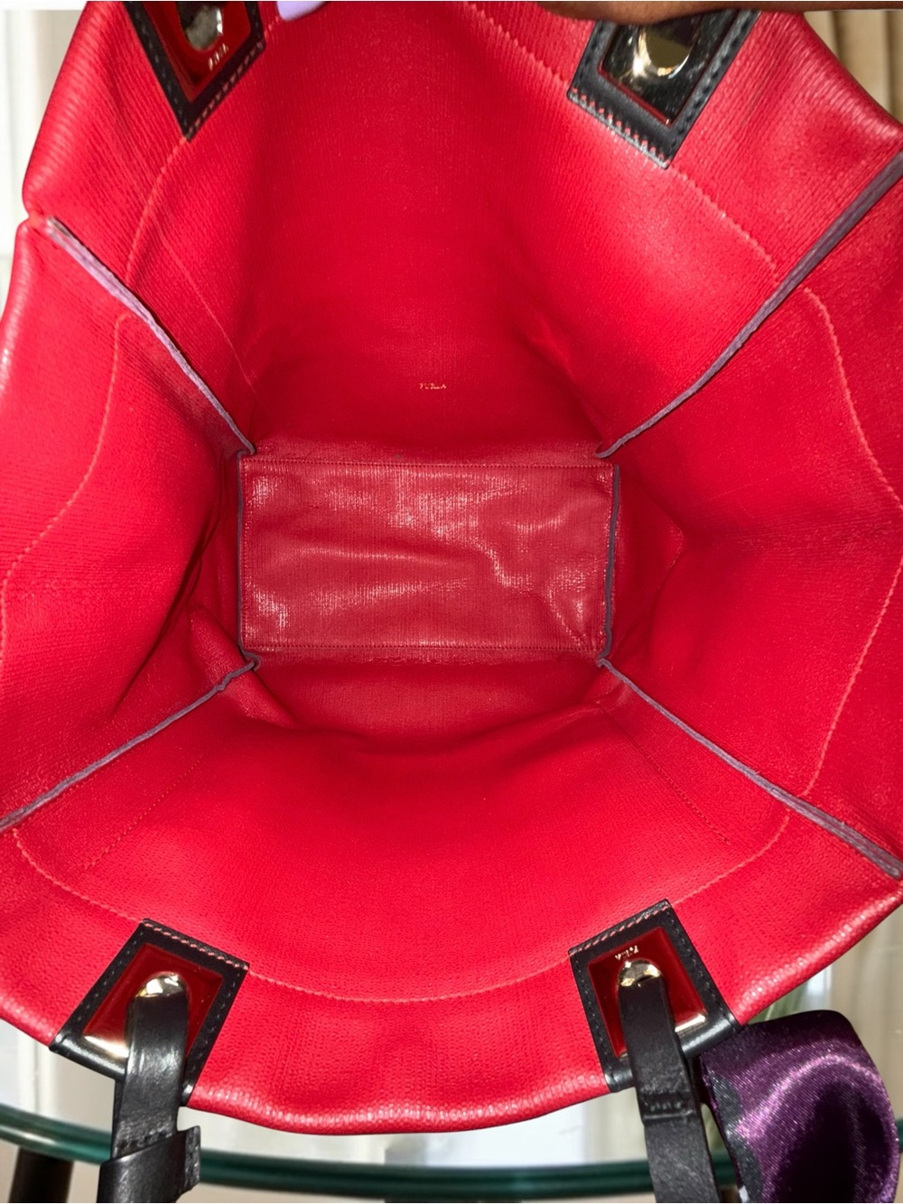 Furla Tribe REVERSIBLE Tote Bag Red Purple Suede Leather Made In Italy - Picture 8 of 10